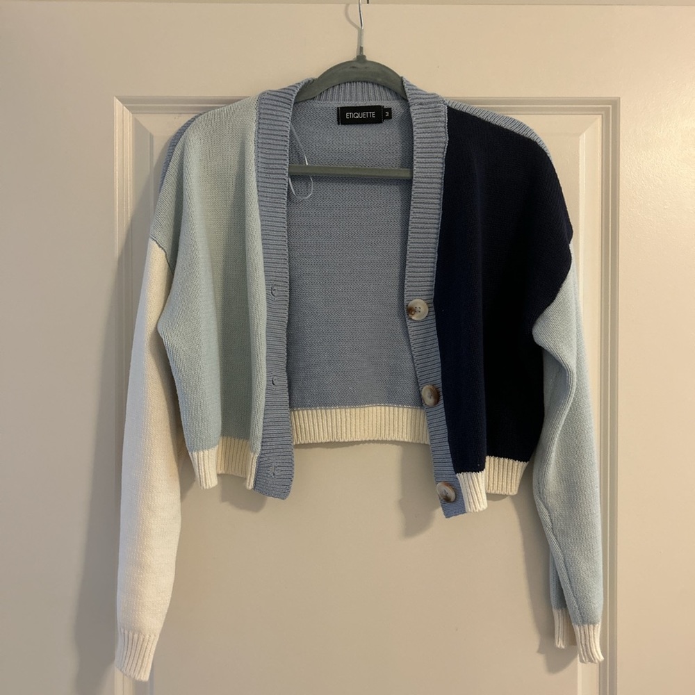 Blue patchwork sweater